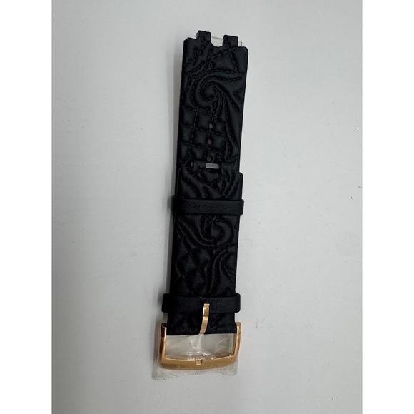 Versace Black Leather Watch Strap Gold Buckle‎ Embossed Baroque Replacement Band main image 6